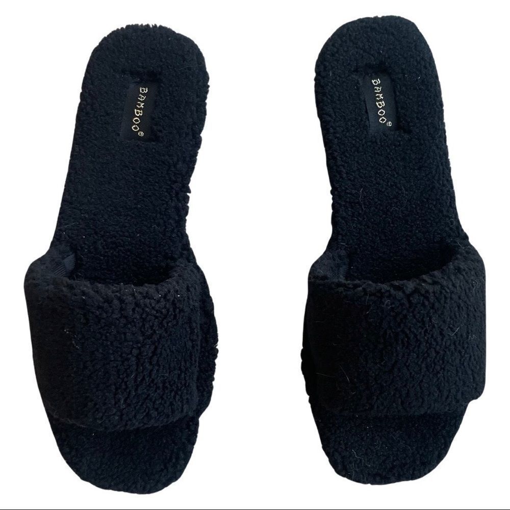 BAMBOO “upbeat 38” Black Fuzzy Band Slides - Picture 5 of 9